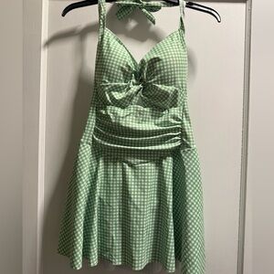 Green Gingham Swimsuit Dress